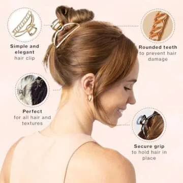 Kitsch Metal Claw Clips, Large Claw Clips for Thick Hair, Metal Hair Clips for Women, Gold Hair Clips & Silver Hair Clips, Hair Claw Clips for Thin Hair, Metal Clips for Hair, 2pc Gold & Hematite