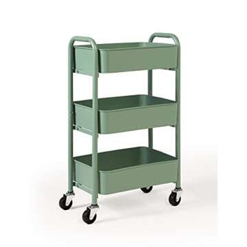 SunnyPoint 3-Tier Delicate Compact Rolling Metal Storage Organizer - Mobile Utility Cart Kitchen/Und...