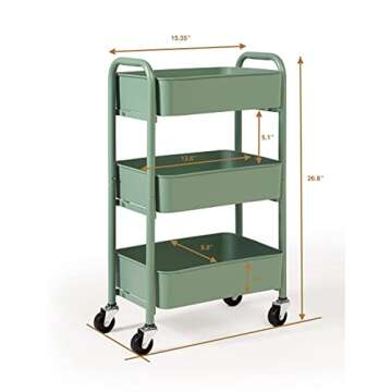 SunnyPoint Compact Rolling Metal Storage Organizer | Versatile Utility Cart