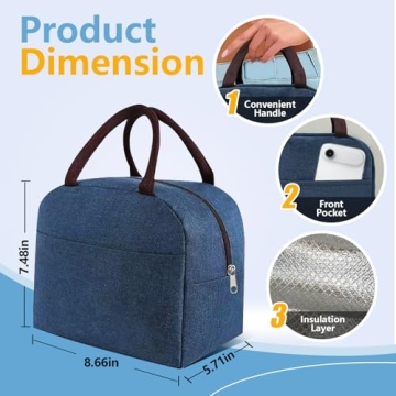 Eutopic Lunch Bag - 2 Pack Portable Insulated Cooler Bags for Work & Travel