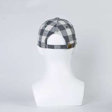 LANGZHEN Plaid Print Adjustable Baseball Cap Soft Cotton Blend Checked Print Outdoor Hat Cap for Men Women(Grid Lightgrey+White)