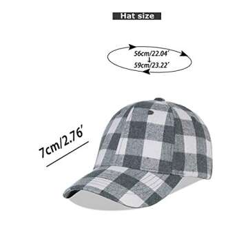 LANGZHEN Plaid Print Adjustable Baseball Cap Soft Cotton Blend Checked Print Outdoor Hat Cap for Men Women(Grid Lightgrey+White)