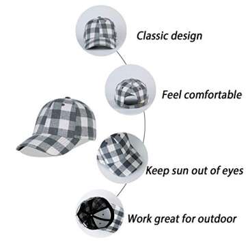 LANGZHEN Plaid Print Adjustable Baseball Cap Soft Cotton Blend Checked Print Outdoor Hat Cap for Men Women(Grid Lightgrey+White)