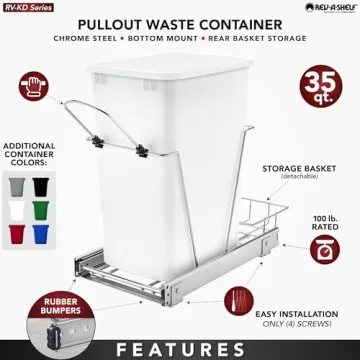 Rev-A-Shelf 35 Quart Pullout Trash Can for Kitchen Cabinets