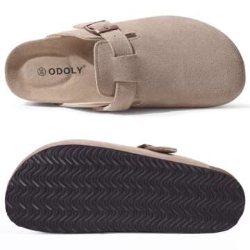 ODOLY Women's Suede Clogs Soft Cork Footbed Leather Mules Comfort Potato Shoes with Arch Support, Taupe 39