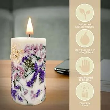 Vionami Botanical Candles Gift Set for Women - Scented Pillar Candles with Flowers, Home Decor Birthday Gifts for Women, Cute Aromatherapy Soy Wax Candle for Her, Relaxation Unique Gifts for Mom