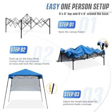EAGLE PEAK 8x8 Pop Up Canopy Tent with Sidewall, Compact, Portable Slant Leg Instant Sun Shelter for...