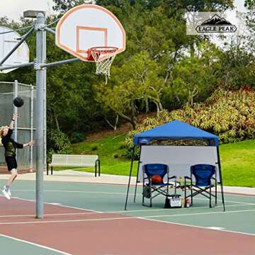 EAGLE PEAK 8x8 Pop Up Canopy Tent with Sidewall, Compact, Portable Slant Leg Instant Sun Shelter for Beach, Sports, & Camping, 8x8 Base 6x6 Top, Blue