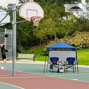 EAGLE PEAK 8x8 Pop Up Canopy Tent with Sidewall, Compact, Portable Slant Leg Instant Sun Shelter for Beach, Sports, & Camping, 8x8 Base 6x6 Top, Blue