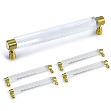 Clear Acrylic Drawer Pull 5 Pack,Cabinet Handle Bar Square Pulls Gold Furniture Hardware for Kitchen...