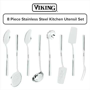 Viking Kitchen Utensils Set, 8 Piece Stainless Steel Cooking Utensil Set, Includes Spatulas, Spoons,...