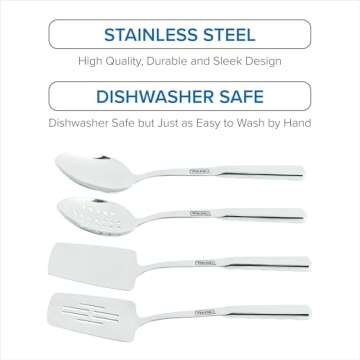 Viking Kitchen Utensils Set, 8 Piece Stainless Steel Cooking Utensil Set, Includes Spatulas, Spoons, Pasta Fork, Deep Ladle, Meat Fork, and Skimmer, Silver