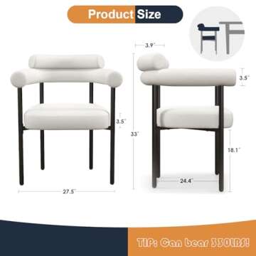 AODAILIHB White Kitchen Chairs Set of 2 - Modern Upholstered Boucle Dining Chair