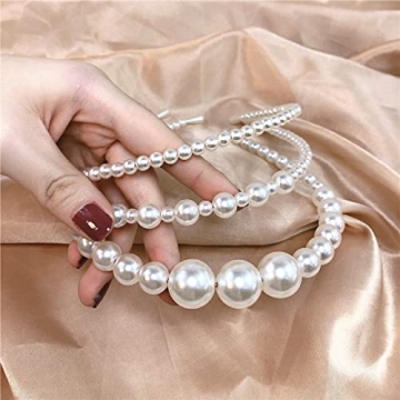 Aoxmas 3pcs White Faux Pearl Hairbands Bridal Hair Hoop Wedding Hair Accessories Pearl Headbands for...