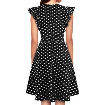 YATHON Women's Vintage Ruffle Floral Flared A Line Swing Casual Cocktail Party Dresses (S, YT001-Bla...