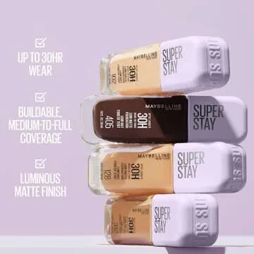 Maybelline Super Stay Lumi-Matte Foundation, Lightweight and Buildable Full Coverage Foundation Makeup For Up To 30HR Wear, 112, 1 Count
