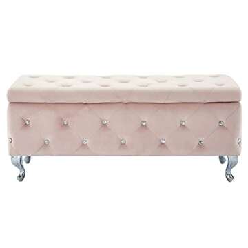 Nspire Contemporary Velvet & Metal Rectangular Storage Ottoman in Blush Pink