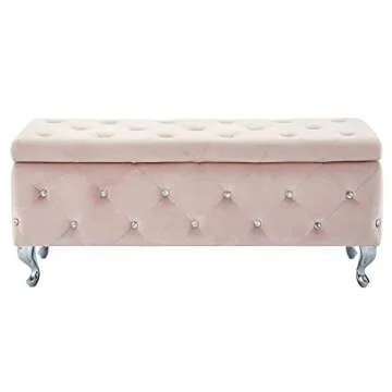 Nspire Contemporary Velvet & Metal Rectangular Storage Ottoman in Blush Pink