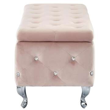 Nspire Contemporary Velvet & Metal Rectangular Storage Ottoman in Blush Pink