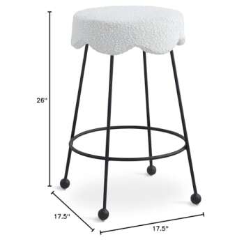 Meridian Furniture 513Cream-C Fleur Collection Modern | Contemporary Boucle Fabric Upholstered Counter Stool with Matte Black Metal Legs, 17.5" W x 17.5" D x 26" H, Cream