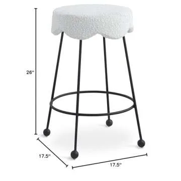 Meridian Furniture 513Cream-C Fleur Collection Modern | Contemporary Boucle Fabric Upholstered Counter Stool with Matte Black Metal Legs, 17.5" W x 17.5" D x 26" H, Cream