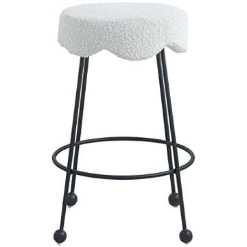Meridian Furniture 513Cream-C Fleur Collection Modern | Contemporary Boucle Fabric Upholstered Counter Stool with Matte Black Metal Legs, 17.5" W x 17.5" D x 26" H, Cream