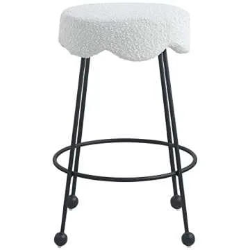 Meridian Furniture 513Cream-C Fleur Collection Modern | Contemporary Boucle Fabric Upholstered Counter Stool with Matte Black Metal Legs, 17.5" W x 17.5" D x 26" H, Cream