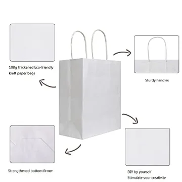 Bulk 100Pcs Medium White Kraft Paper Bags for Gifting