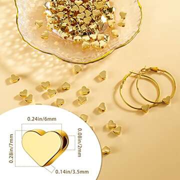 Hicarer 300 Pieces Heart Shaped Metal Loose Beads for DIY Jewelry Crafting