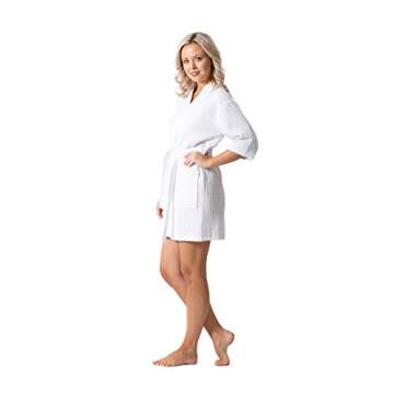 Lightweight Waffle Weave Bath, Spa & Bridesmaids Kimono Short Robes (White, SM)