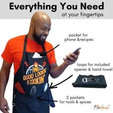 FixGrub Chef Apron for Men, Funny BBQ Apron with Pockets