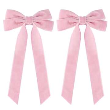 2PCS Velvet Hair Bows Pink Hair Ribbon Clips Big Fall Alligator Clips Hair Accessories for Women Gir...