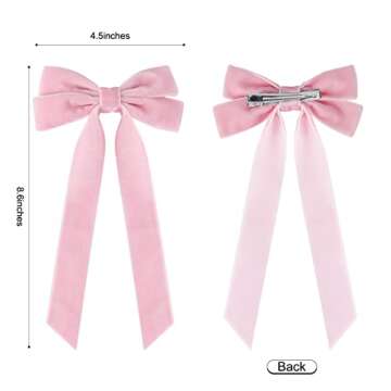 2PCS Velvet Hair Bows Pink Hair Ribbon Clips Big Fall Alligator Clips Hair Accessories for Women Girls Toddlers Kids Baby