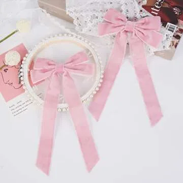 2PCS Velvet Hair Bows Pink Hair Ribbon Clips Big Fall Alligator Clips Hair Accessories for Women Girls Toddlers Kids Baby
