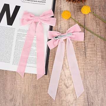 2PCS Velvet Hair Bows Pink Hair Ribbon Clips Big Fall Alligator Clips Hair Accessories for Women Girls Toddlers Kids Baby