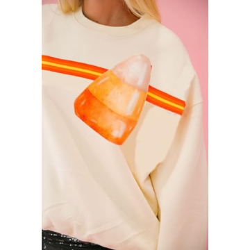 Argeousgor Women Halloween Sweatshirt Sequin Ghost Oversized Long Sleeve Sweater Pumpkin Pullover Tops Shirt(Apricot,XL)