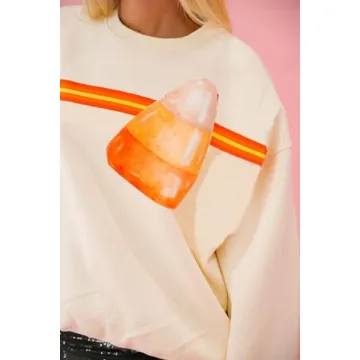 Argeousgor Women Halloween Sweatshirt Sequin Ghost Oversized Long Sleeve Sweater Pumpkin Pullover Tops Shirt(Apricot,XL)