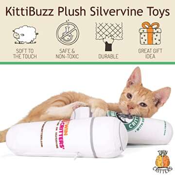 TWINCRITTERS KittiBuzz 2-Pack Organic Silvervine Catnip Substitute Toys for Cats & Kittens | 100% Al...