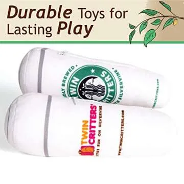 TWINCRITTERS KittiBuzz 2-Pack Organic Silvervine Catnip Substitute Toys for Cats & Kittens | 100% All-Natural Wild Harvested Silvervine | 2 Refillable Coffe Cup Plush Cat Toys