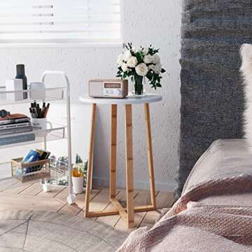 BAMEOS Side Table Modern Nightstand Round Side End Accent Coffee Table for Living Room Bedroom Balcony Family and Office (15.7inx23.4in)