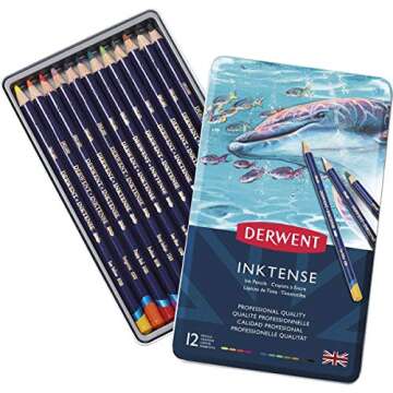 Derwent Inktense Blocks 12 Tin, Set of 12, 8mm Block, Soft Texture, Watersoluble, Ideal for Watercolor, Drawing, Coloring, Crafts and Painting on Paper and Fabric, Professional Quality (2300442)
