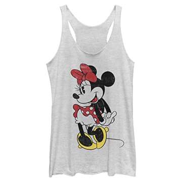 Disney Mickey Classic Minnie Women's Racerback Tank Top, White Heather, Small