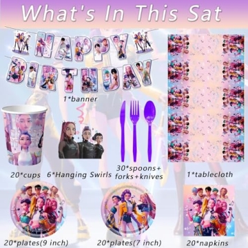 Complete K-Pop Demon Birthday Party Supplies Set - 118 Pieces