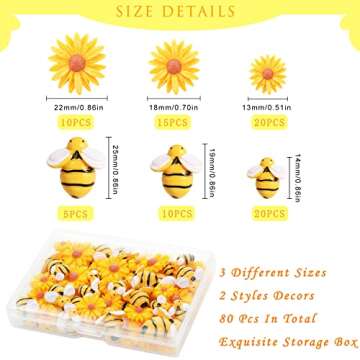 CCOZN 80 Pieces Tiny Resin Bees Daisy Flowers, Flatback Daisy Flowers Bumble Bees Embellishment Bee ...