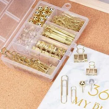 Gold Paper Clips Binder Clips Set,160Pcs Gold Office Supplies and Accessories with Gold Paperclips &...
