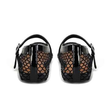 DOEYG Black Mesh Ballet Flats for Women Round Toe Mesh Flats Ballet Shoes Buckle Strap Mesh Mary Jane Flats Comfy Casual Office Summer Fishnet Ballerina Flats Shoes
