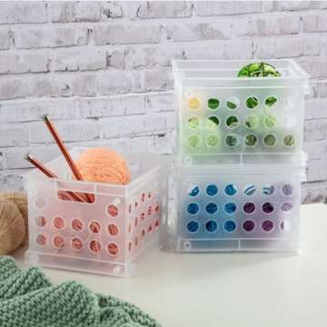 Sterilite Mini Crate, Stackable Plastic Storage Bin with Handles, Organize Home, Garage, Office, School, Dorm Room, Clear, 12-Pack