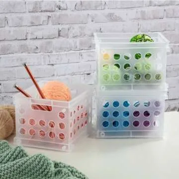 Sterilite Mini Crate, Stackable Plastic Storage Bin with Handles, Organize Home, Garage, Office, School, Dorm Room, Clear, 12-Pack