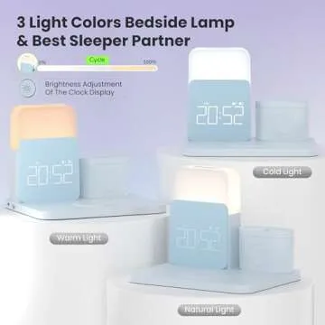 7 in 1 Wireless Charging Station, Alarm Clock with Wireless Charger for Bedrooms, Mag-Safe Charger with Night Light Bedside Clock for iPhone 16 15 14 13 12 Pro Max, Apple Watch, AirPods