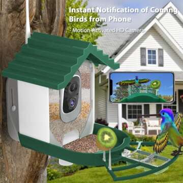 Bird Feeder with Camera,Solar Powered Smart Feeders Camera with Hd Ai Identify Wild Bird Watching Ca...